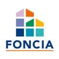Logo avec maison géométrique colorée, "FONCIA" et ligne orange.