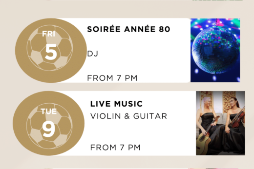 Événements à Royal South Square en juillet : musique live, soirées DJ, finale Euro League et fête nationale.